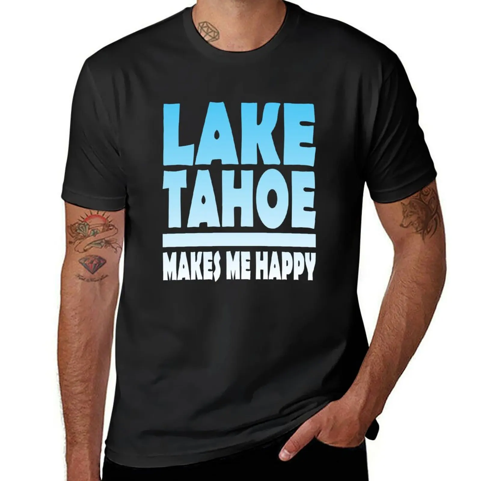 Lake Tahoe - Makes Me Happy T-Shirt cute tops sweat plain tees mens clothing