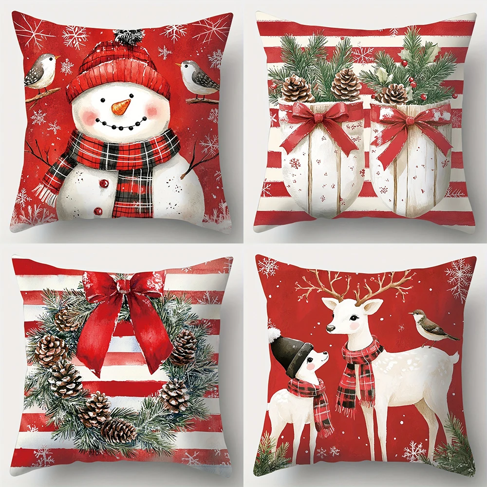 Christmas decoration pillowcase New Year gift Cute Snowman fawn print pillow cover sofa cushion suite home decoration