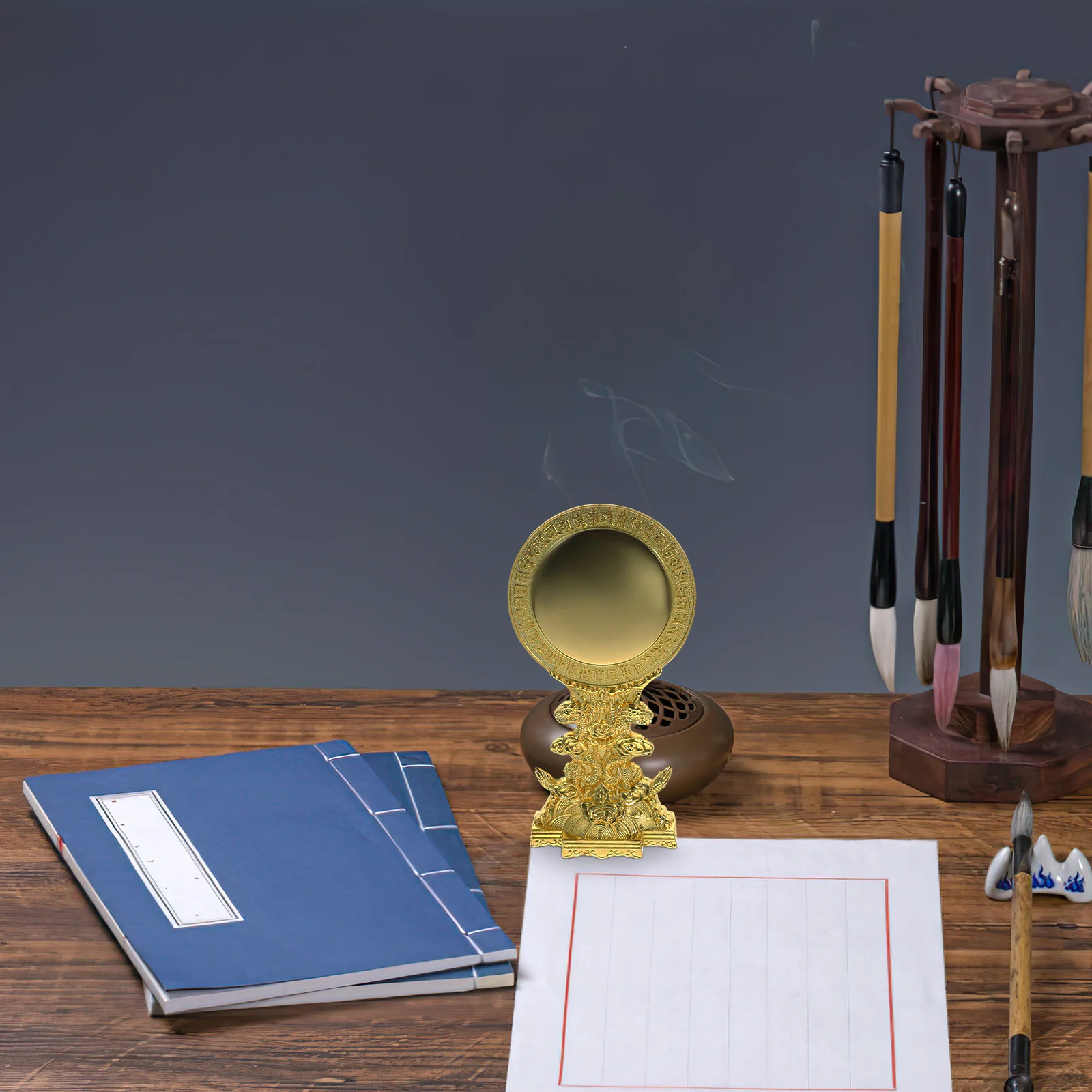 

Buddhism Mirror Ornament Fine Workmanship Alloy Mirror for Indoor Home Office Decor Fortune Blessing Gift Chinese Ornament