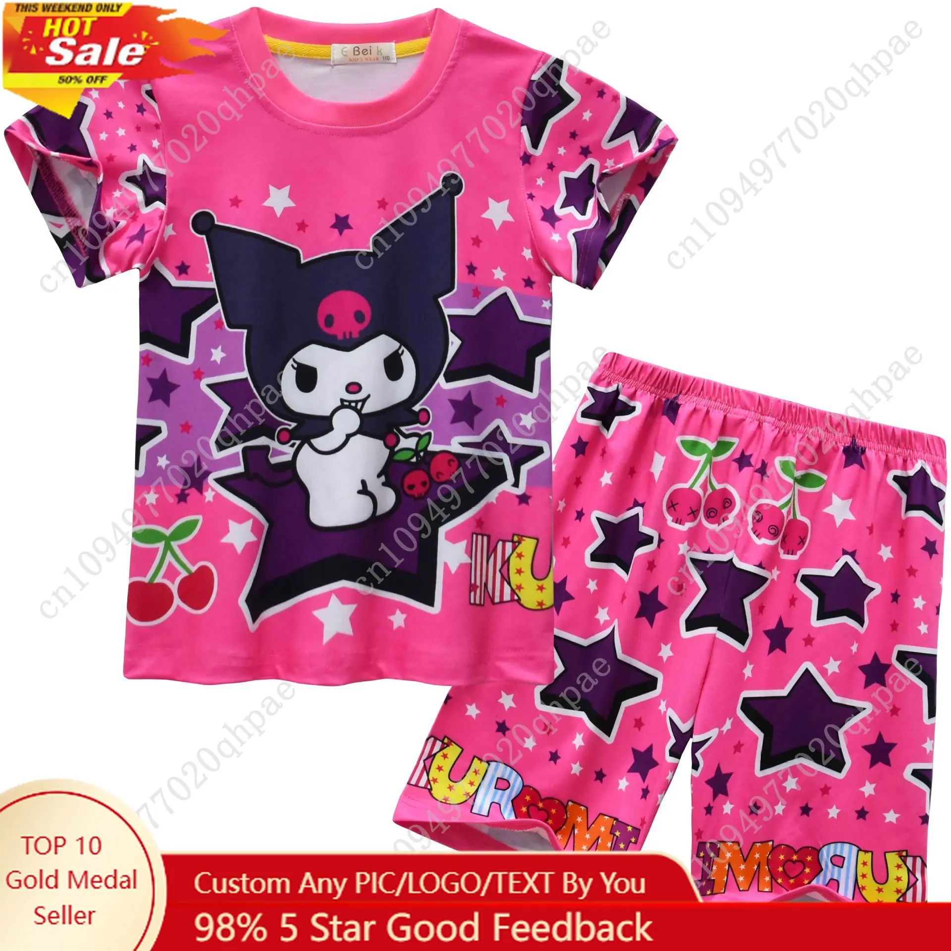 

Kuromi Star Printed Girls' Daily Home Wear Short-sleeved and Short-pants Set