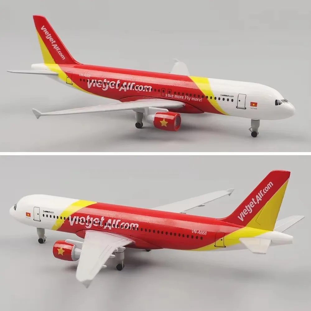 20cm Vietjet A320 Metal Plane Metal Toy 1:400 Scale Replica Alloy Airplane Model Toy  With Landing Gear Collection Plane Gift