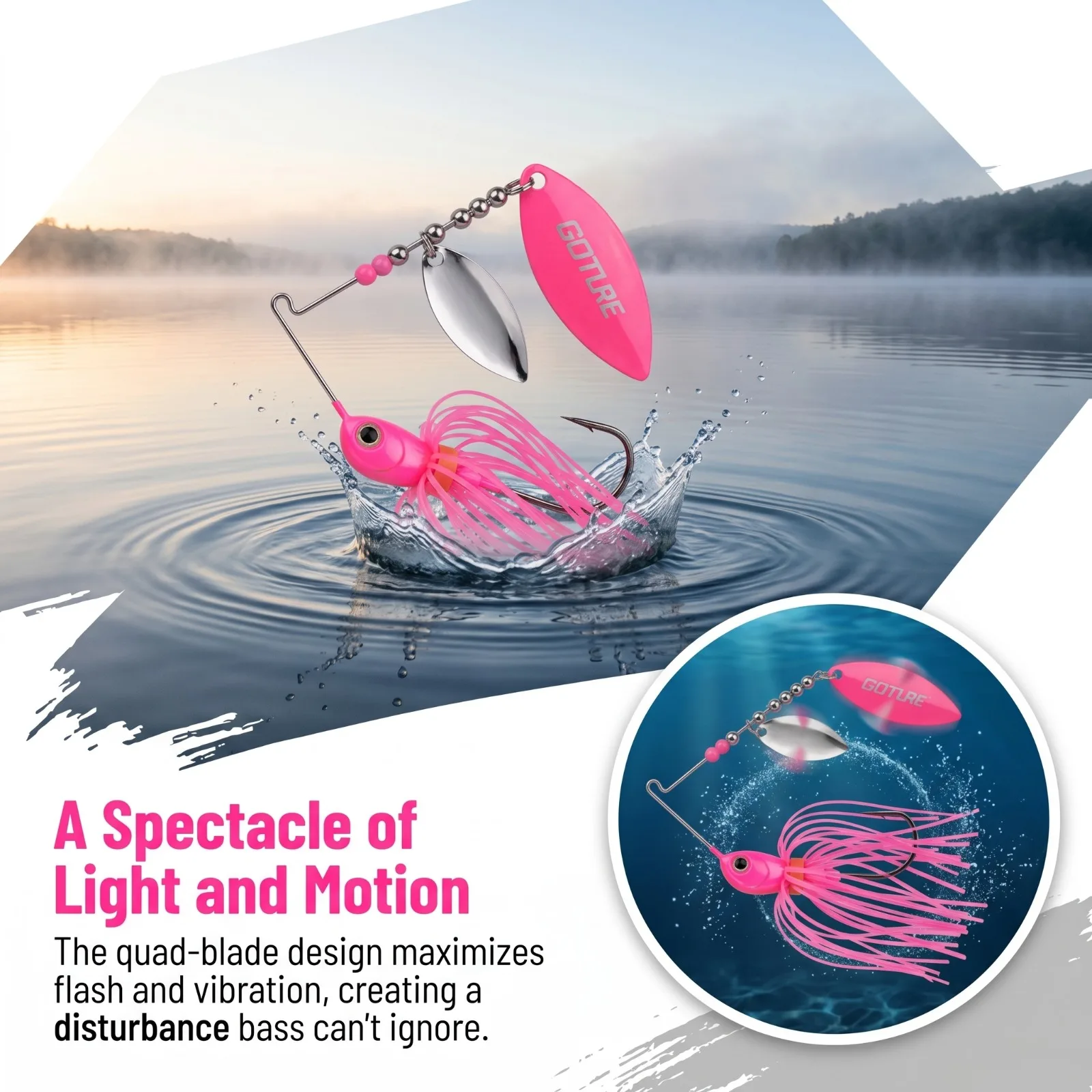 Isca Artificial Goture 10g Spinner Bait Vibrante com Lâminas Flash Willow e 3 Saias de Silicone para Pesca de Bass, Pike e Walleye