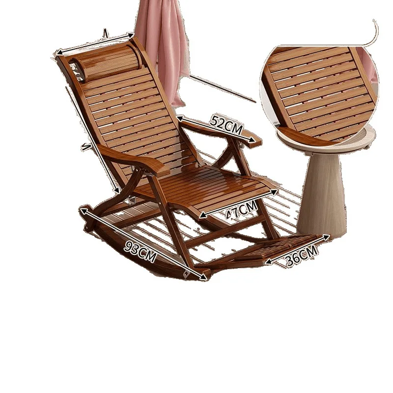 كرسي هزاز قابل للطي للكبار من الخيزران للمنزل مريح لاستراحة الغداء مقعد كسول لكبار السن شرفة كرسي الترفيه الصيفي
