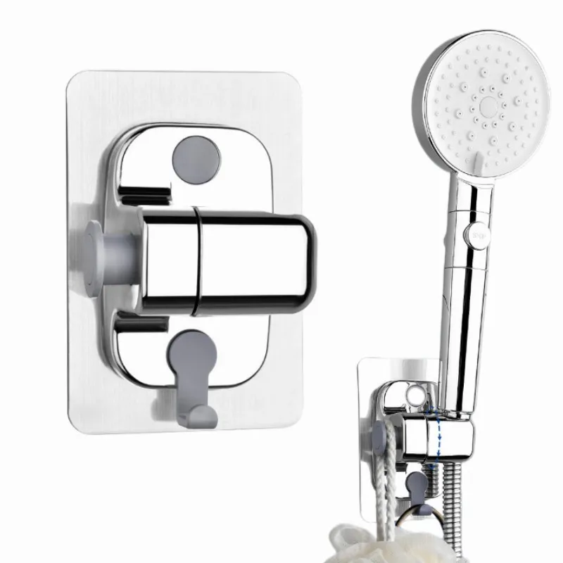 Cabeça de chuveiro titular bico de chuveiro ajustável suporte fixado na parede auto-adesivo pulverizador base com gancho para acessórios do banheiro