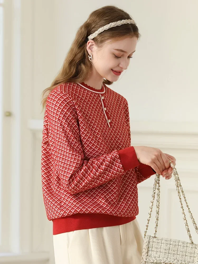 I BELIEVE YOU Christmas Knit Ribbed Hoodies Plaid Lazy Plus Wool Soft Thick Warm Round Neck Winter New Loose Tops 2234195417