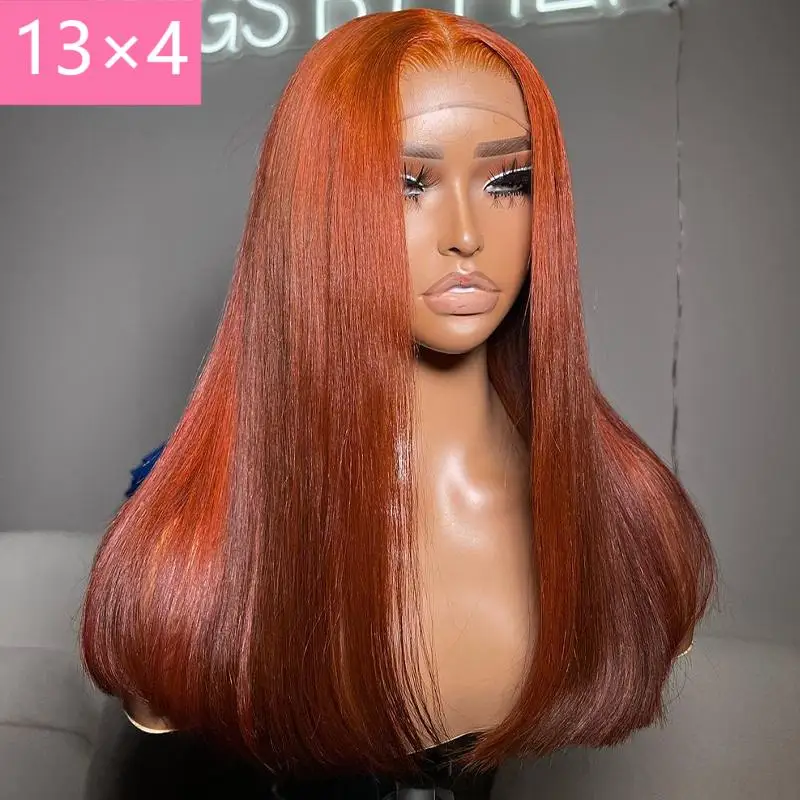 

350 Colored Wig Brazilian Human Hair 180 Density Straight 13x4 Hd Lace Front Wigs Ginger Orange Wig Natural Hairline For Women