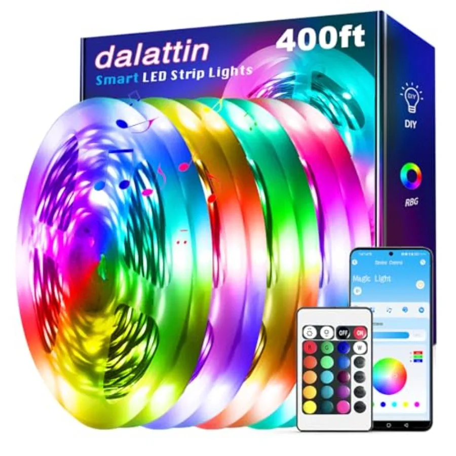Led Lights for Bedroom 400Feet, 24V Led Strip Lighting with IR Remote/Bluetooth App Control, Music Sync RGB Color Changing via