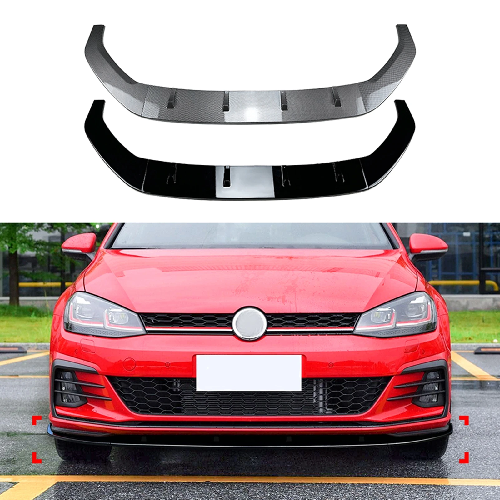 For Volkswagen VW Golf MK7.5 GTI R Rline 2017 2018 2019 Front Bumper Spoiler Lip Carbon Fiber Look/Gloss Black Lower Splitter