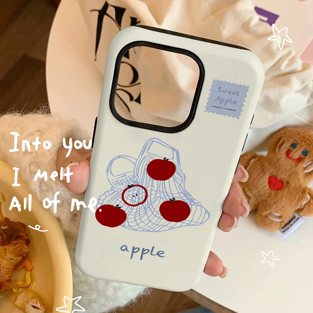 Korean Ins Fruit Bag Cute Manga Phone Case for IPHONE 15PRO MAX 14 13 12 11 PRO XR SE Acrylic TPU Two in One Mobile Phone Cases