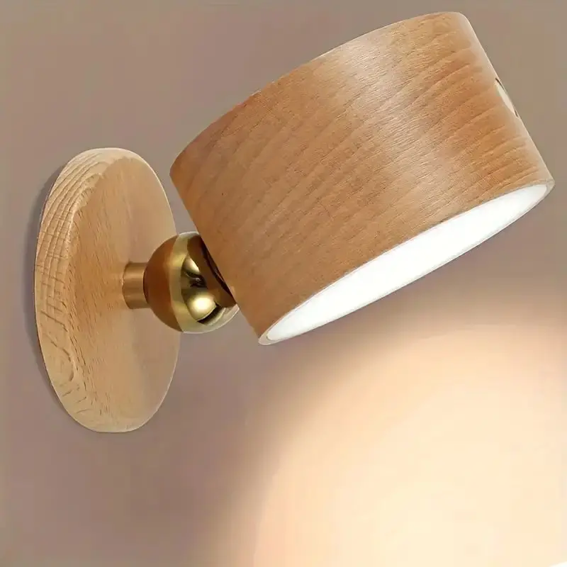 

Wooden Wall Light, LED Reading Lamp, Bedside Bedroom Dimmable Wall Lamp, Living Room 360° Rotation Touch Control Picture Light