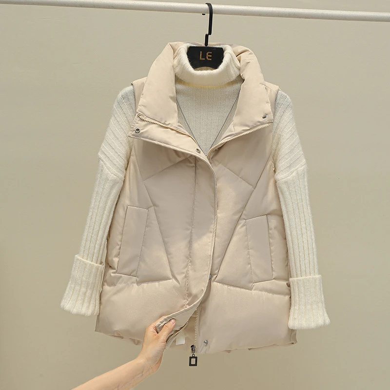 

Down Cotton Vest Women's Parka Short Thick 2024 Autumn Winter New Korean Stand Collar Snap Button Loose Warm Women Waistcoat Top