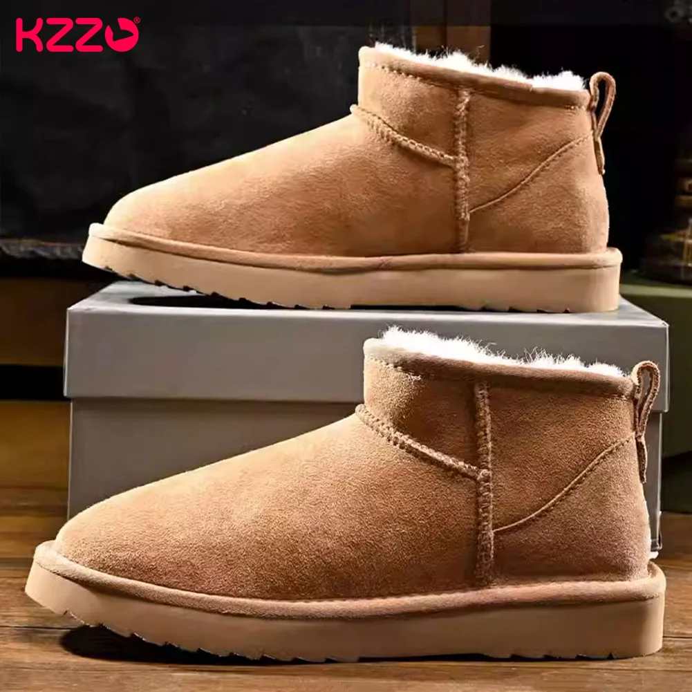 KZZO Women Ultra Mini Sheepskin Snow Boots 2024  Australia Leather Natural Wool Fur Lined Fashion Ankle Winter Warm Shoes Maroon