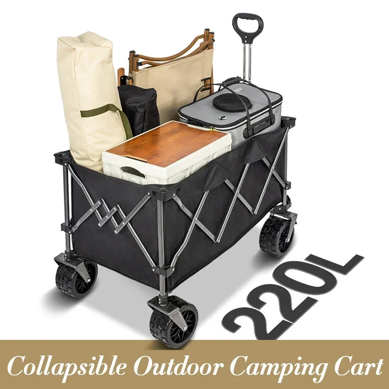 Imagem -02 - Grande Capacidade Outdoor Camping Piquenique Trolley Dobrável Carrinho de Jardim Dobrável Multifunções Praia Wagon Pneu Largo Piqueniques 220l