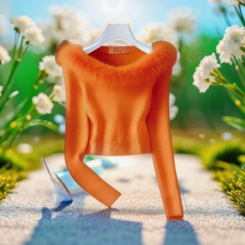 

Высококачественный модный универсальный топ, корейская элитная одежда, одно слово, меховой воротник, мягкий восковой темперамент, облегающий женский индивидуальный костюм