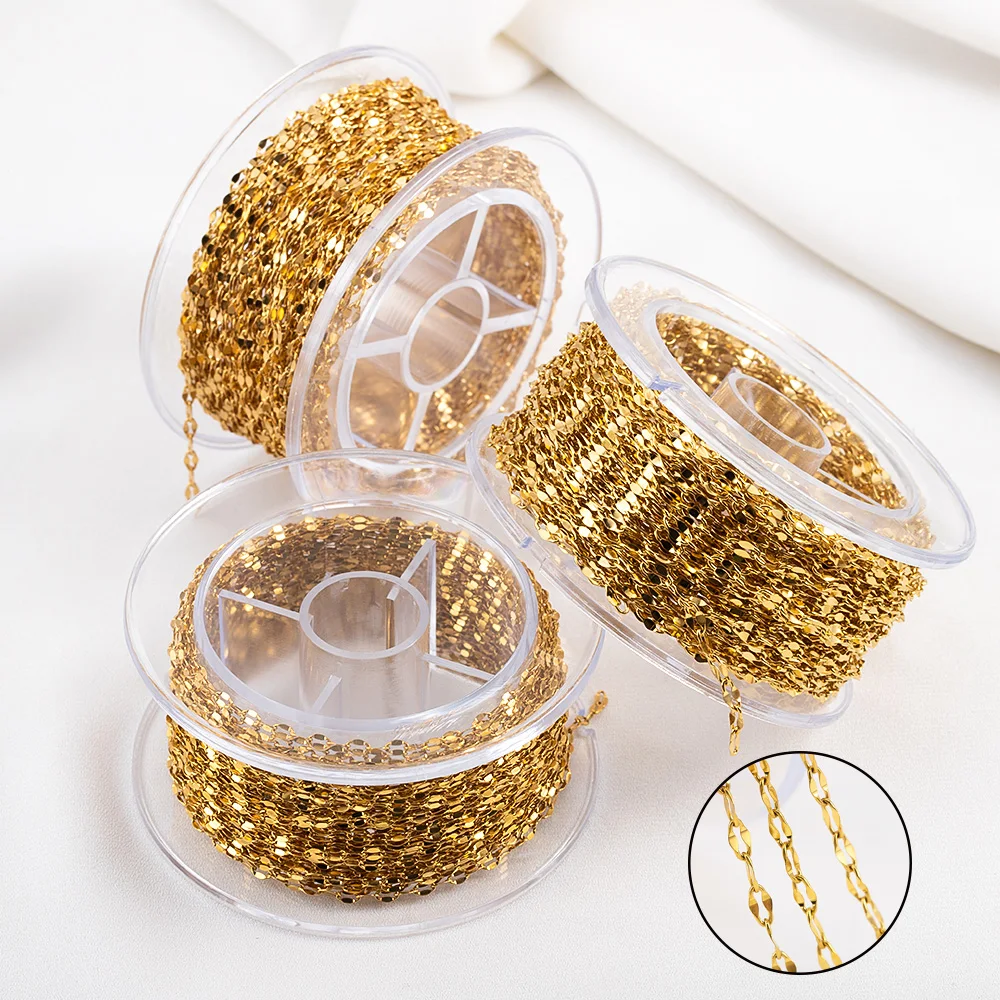 

10Meter/Roll 2Meter 1Meter Lip Chain Stainless Steel Necklace Gold Chain DIY Party Bracelet Supplies Jewelry Making 0.3 to 0.6mm