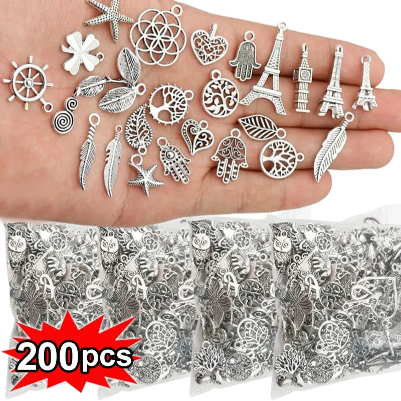 200/100pcs DIY Tibetan Silver Mixed Pendant Animals Charms Beads for Jewelry Making Bracelet Earrings Necklace Craft Art Charms