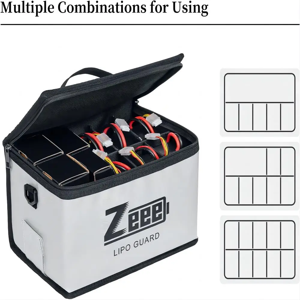 Borsa di sicurezza Zeee Lipo borsa ignifuga per batteria regolabile da 10 celle custodia di grande capacità per custodia di ricarica per batteria di ricarica