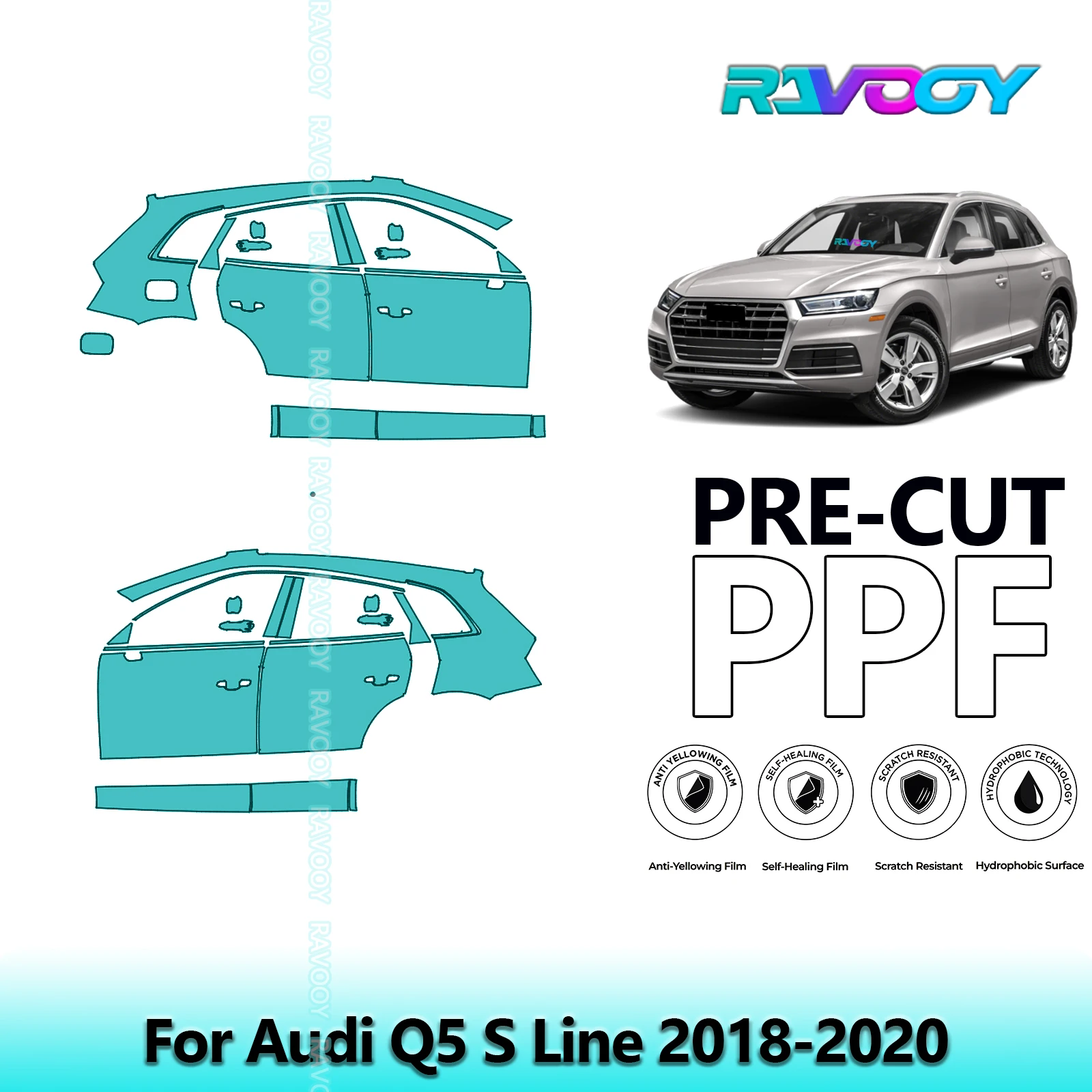 

For Audi Q5 S Line 2018-2020 8.5mil Clear Matte Pre-Cut PPF Door & A/B Pillar Kit TPU Paint Protection Film Set