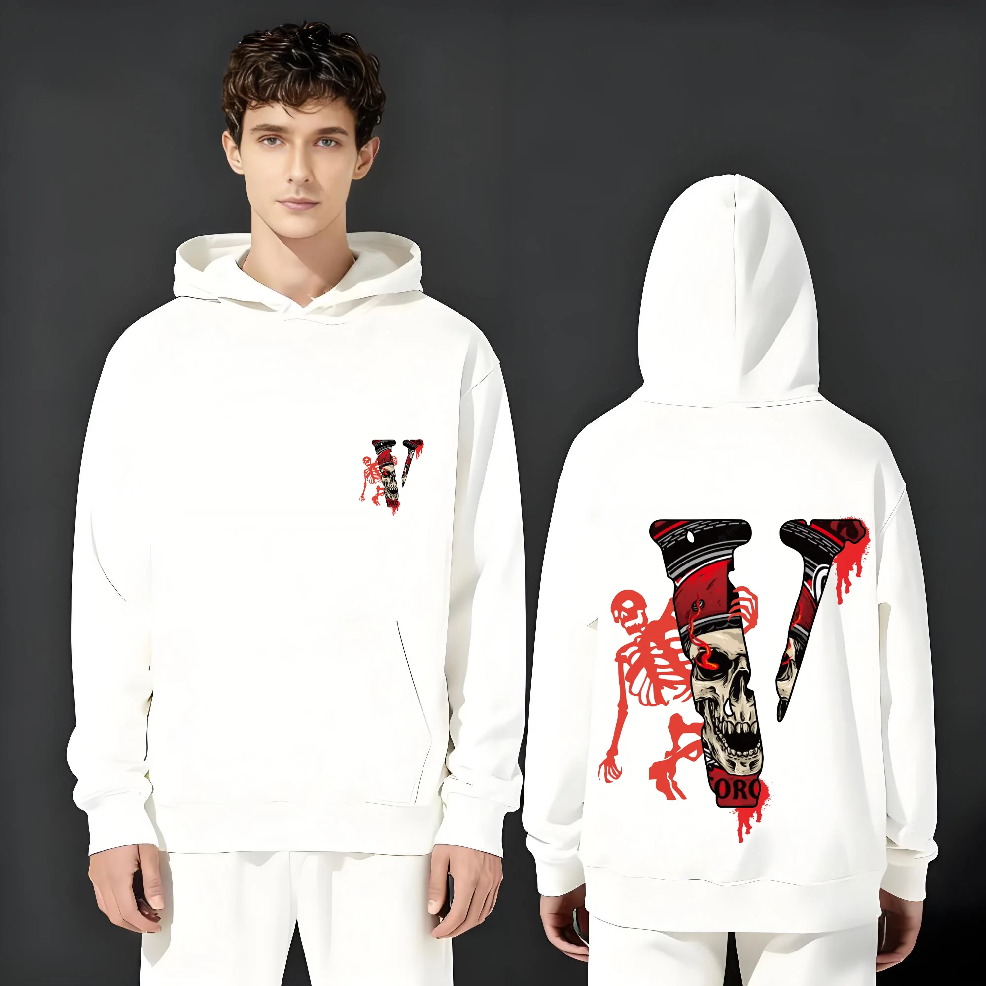 

The latest casual fashion 330g heavyweight hoodie from 2025 is suitable for both men and women featuring letter and skull prints