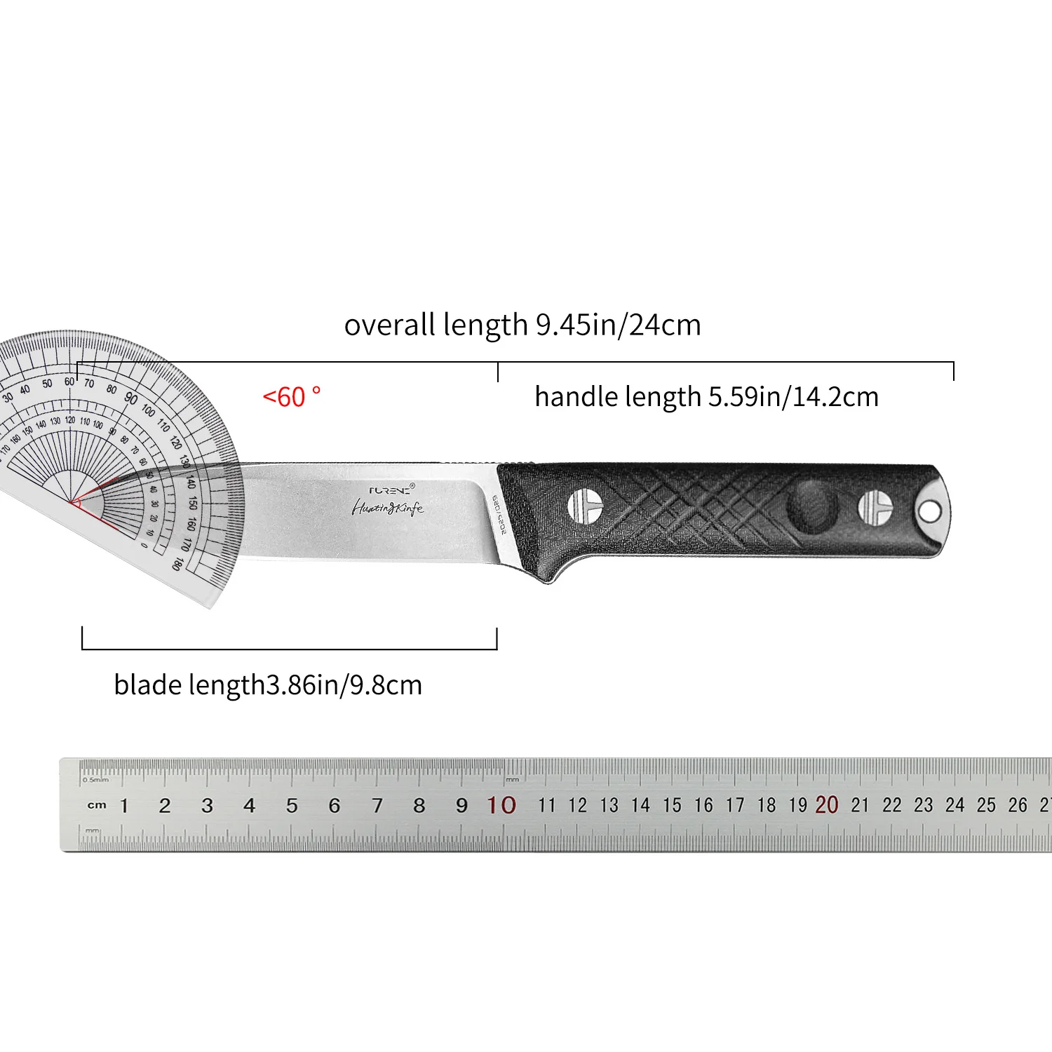 DC53 Fixed Knife 60-62HRC, Outdoor Camping Bushcraft Tool, Black Micarta Handle, K Sheath, Fire Starter, Gift Box