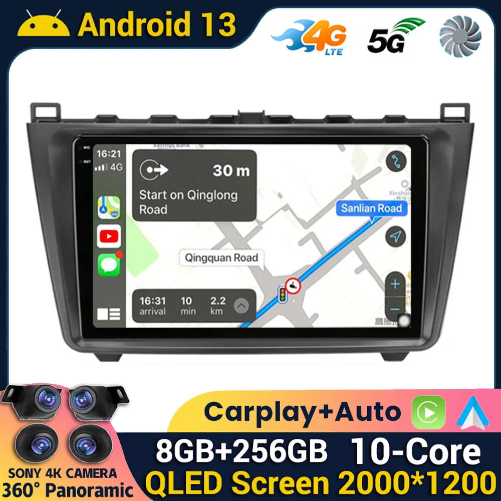 

Android 13 For Mazda 6 Rui Wing 2007-2012 2 Din Car Radio Multimedia Video Player Stereo Carplay Auto 4G+WIFI Head Unit GPS DSP