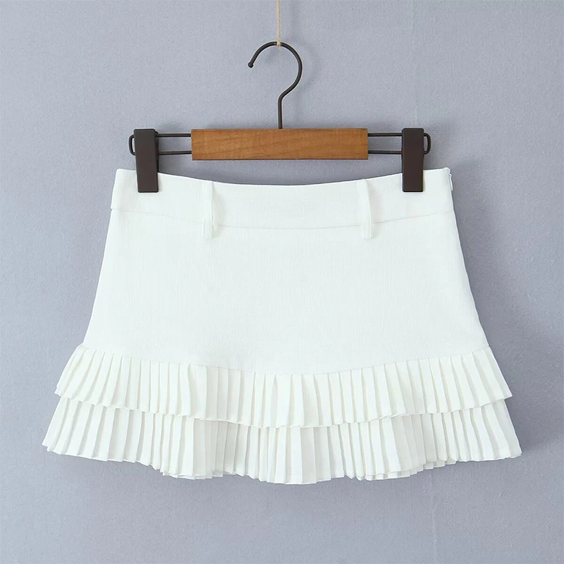 YENKYE Cool Girl Y2K Pleated Mini Skirt Sexy Low Waist Short Skater Skirts With Shorts Lining