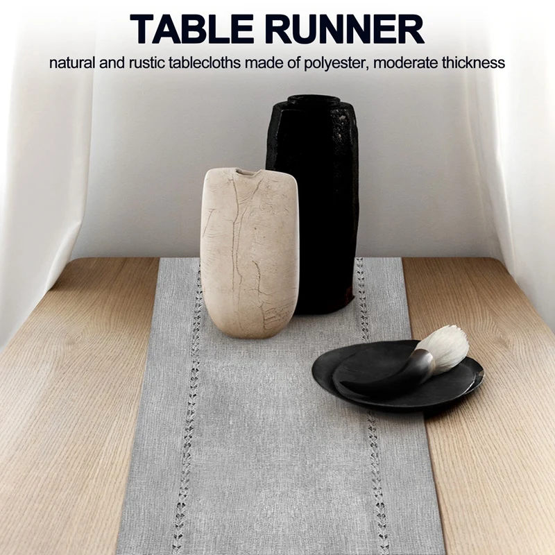 Hand Hemstitched Dining Table Runner Dresser Scarves, Silver Thread Interweaving (12 X 72 Table Runners)