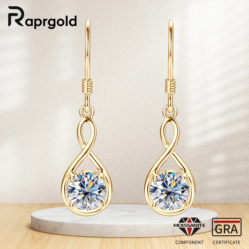 

RAPRGOLD GRA Certified Moissanite Infinity Dangle Hook Stud Earring for Women S925 Sterling Silver Fine Jewelry Gifts Pendientes