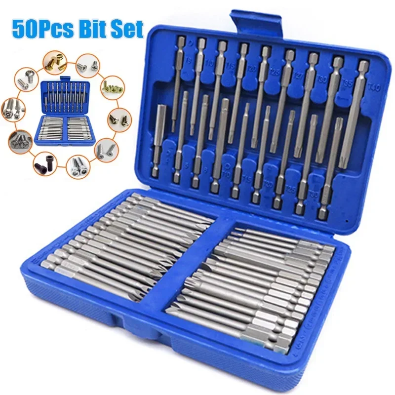 50/36 Pcs 75mm Extra Long Magnetic Screwdriver Bit Set Security Head 1/4 Screwdriver Bits Kit Bit Set Torx Star Hex Spline Bit