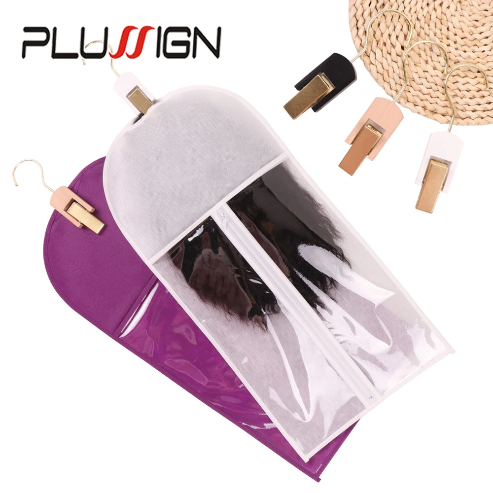 60Cm Hair Extensions Storage Bag Non-Woven Dust Proof Wigs Carrier Bags With Hanger Hook Clip For Home Salon Wig Organizer
