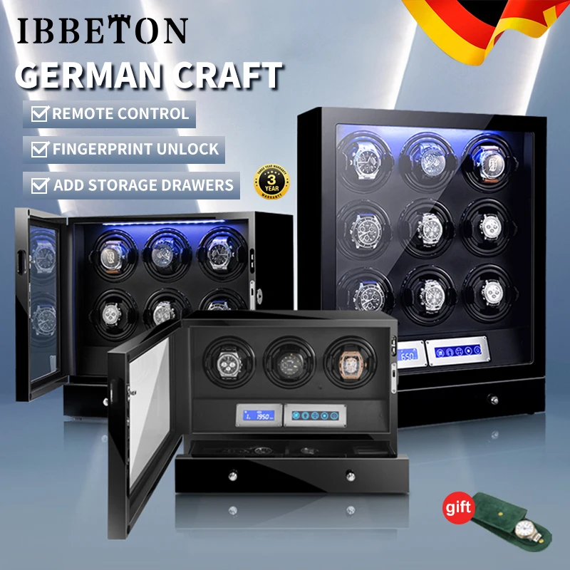 Watch Winder Box Automatic for 2/3/4/6/9 Slot Drawer Type Watch Box With Key Locks Touch Screen Watch Storage Box
