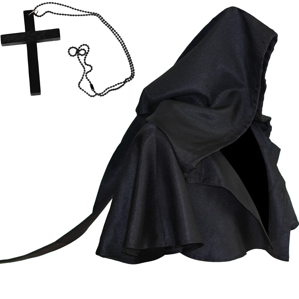 

Medieval Priest Monk Costume Shawl Hooded Cape Renaissance Wicca Pagan Capelet LARP Mantle Cowl Hat Fancy Dress Cosplay Cross