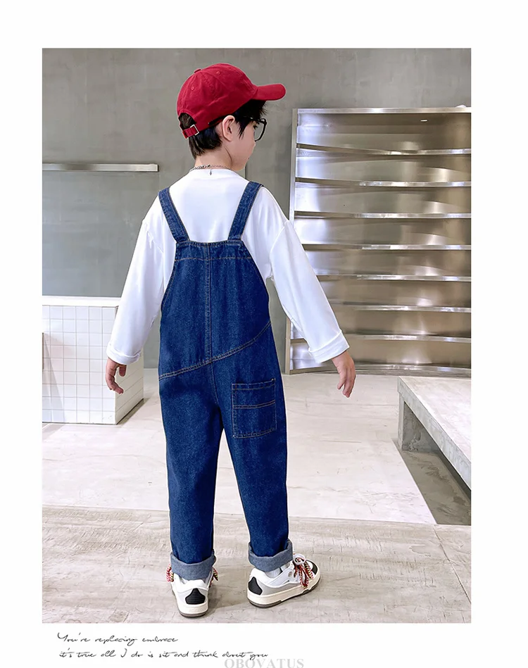 Modische Jeans-Latzhose für Jungen und Mädchen, Kinder Retro Dunkelblau Jeans-Overall mit Trägern, Coole Streetwear Latzhose für Kinder – Detail 4