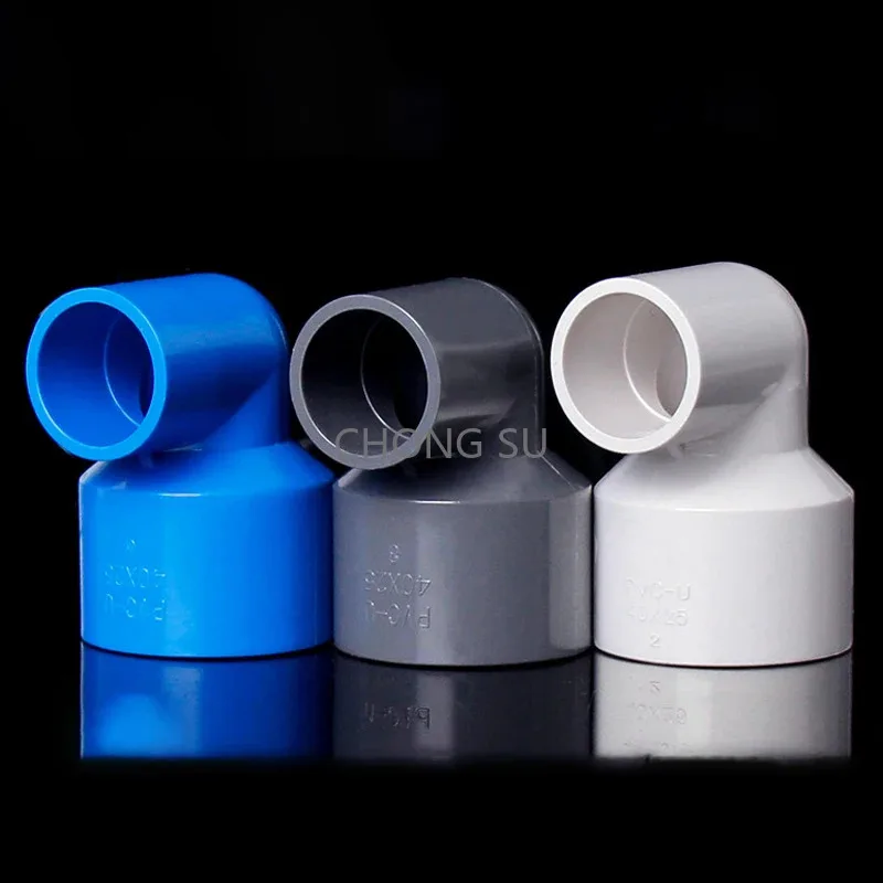 ID 20/25/32/40/50/63/75/90/110mm 90 Degree Elbow Reduce Connector PVC Pipe Fitting Garden Water Fish Tank Connector DIY 3-Color