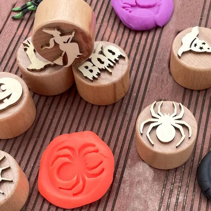 Halloween Clay Stamp Kit 9pcs Wooden Clay Stampers Children's Handmade Stamp Set Stamp Toys Plasticine Clay Stamp For Painting