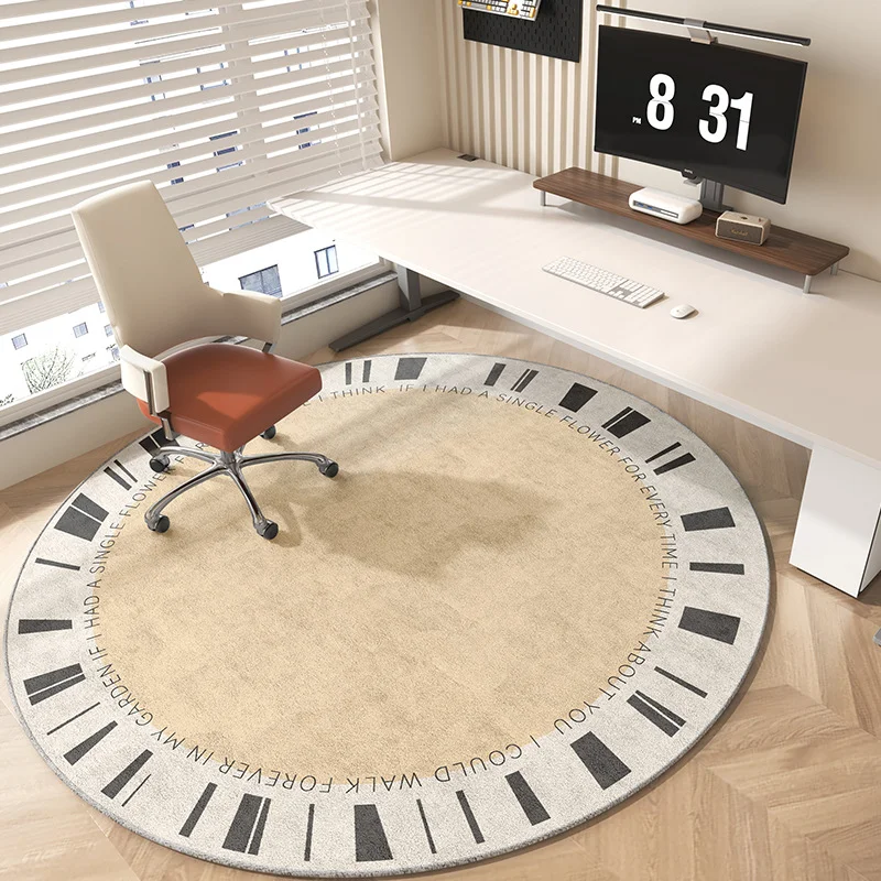 VIKAMA Minimalist Abstract Curve Round Office Chair Mat Soft Non Slip Grey Floor Rug Modern Study Desk Interior Decor Carpet