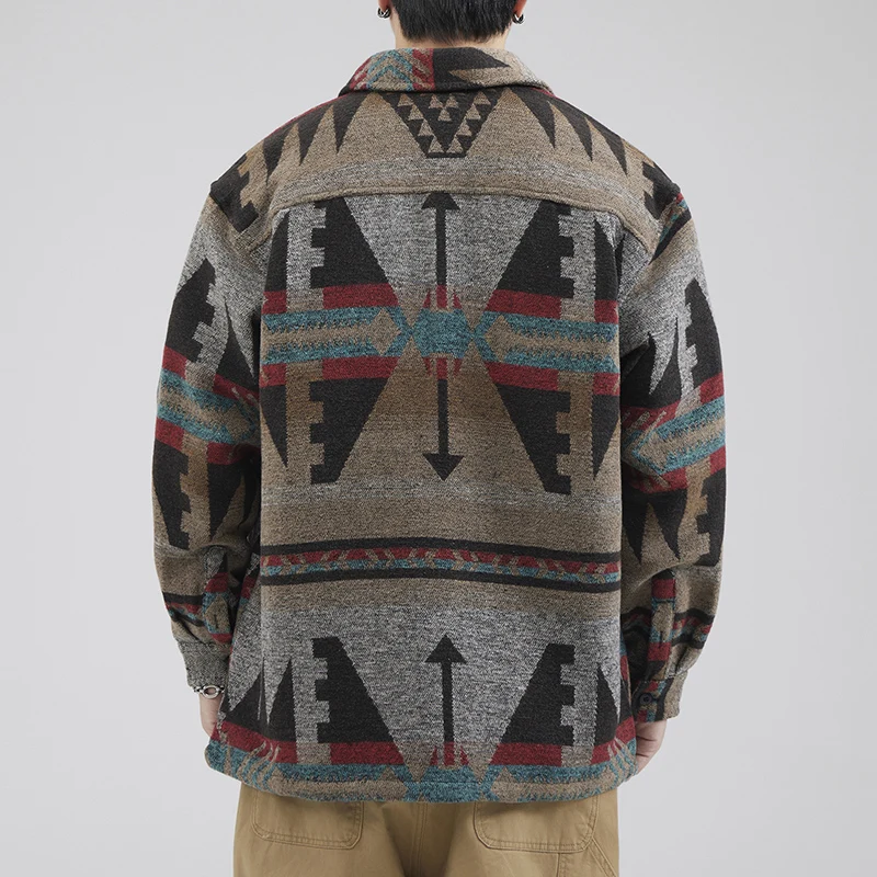 2026 Spring Autumn Winter New Vintage Printed Woolen Shirts for Men Clothing Loose Casual Streetwear Oversize Mens Shirts