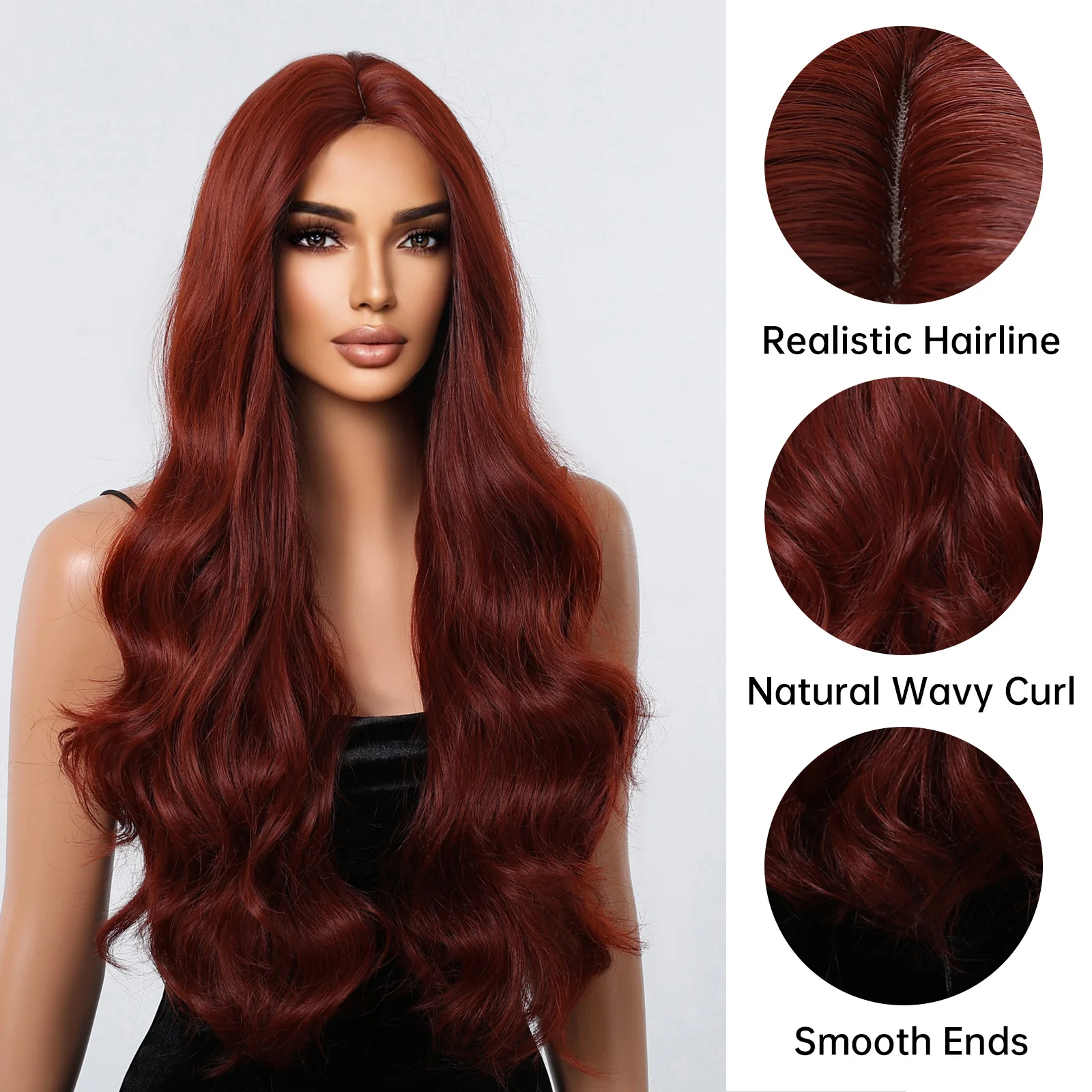 Burgundy Hairline Lace Synthetic Wigs Long Wine Red Hair for Women Fancy Dress Synthetic Wigs Daily Cosplay Heat Resistant Fiber