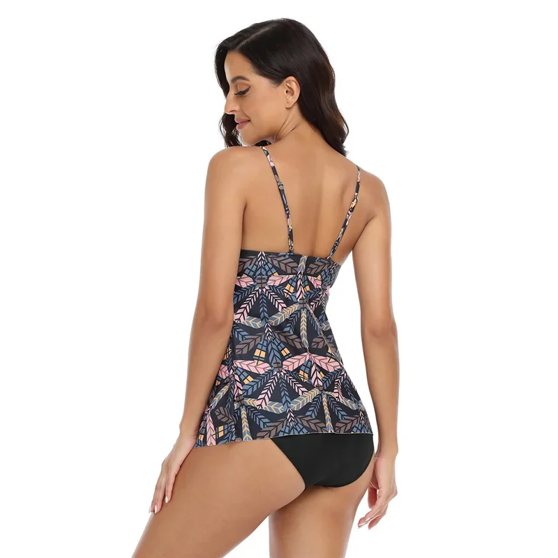 2-teilige Tankini-Badeanzüge für Damen, V-Ausschnitt, bedruckt, Tankini-Oberteile, Badebekleidung mit Shorts, Bauchkontrolle, Badeanzüge, Bikini-Set