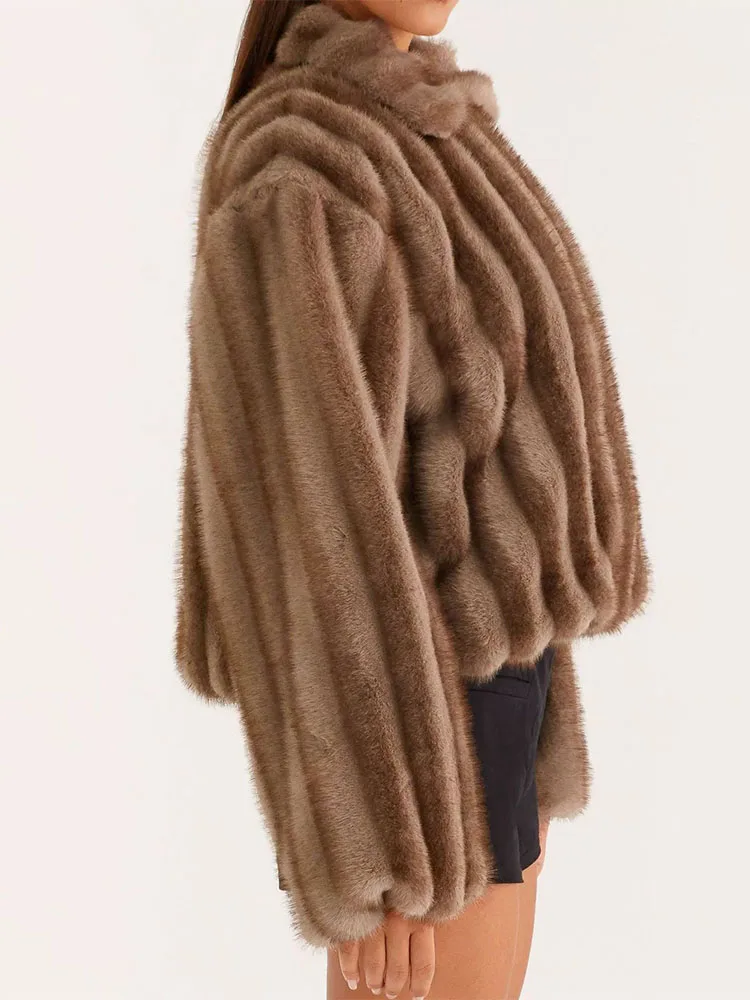 

Simple Women's Daily Pocket Overcoat 2025 Autumn Winter Fashion Fur Long Sleeve Jacket Casual Lady Loose Warm Commute Outerwear