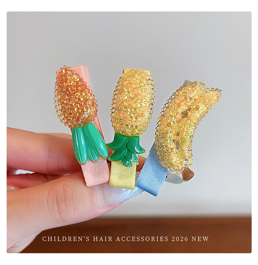 Neues Set aus Haarspangen für Kinder in verschiedenen Stilen, Mädchen-Haarspangen mit Blumenmuster, Schleifen, Hasenohren, Früchten, süße Haarspangen aus Kunstharz mit Früchten und Blumen 2026 – Detail 9