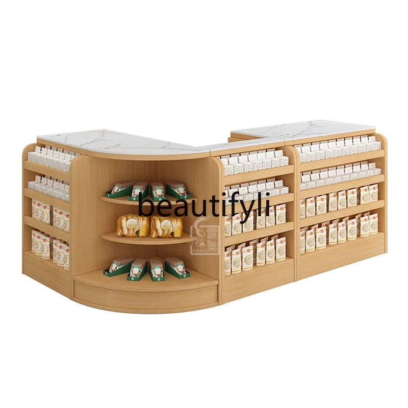 Solid wood supermarket checkout page store small simple snack bar counter