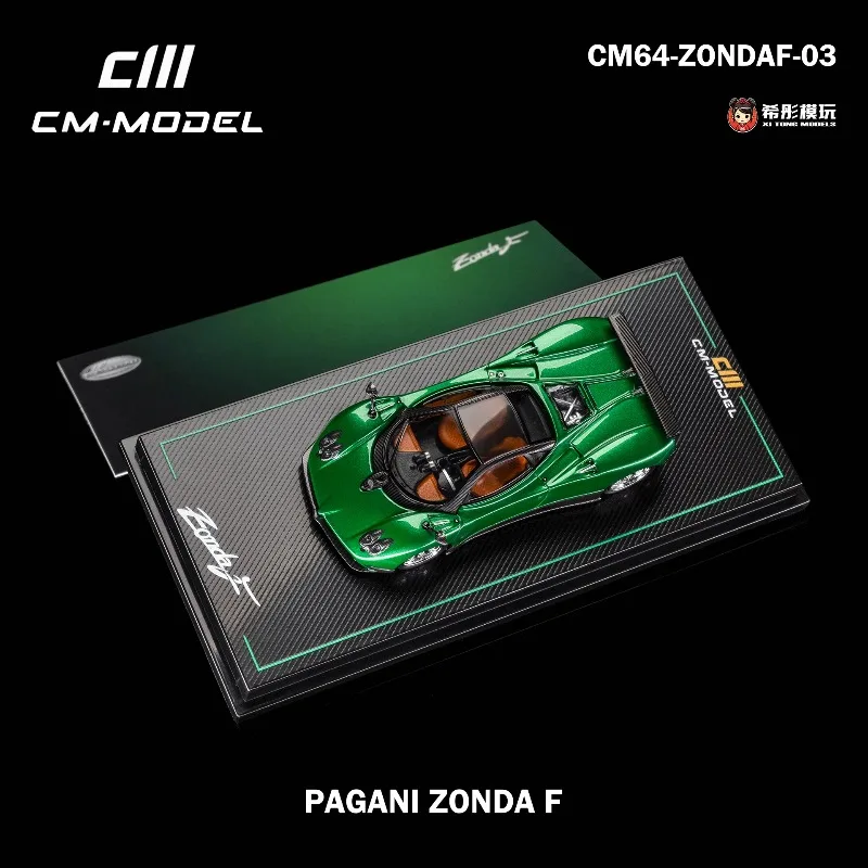 In stock 1:64 Zonda F metallic green alloy miniature replica vehicle model, boy toy gift, room collection statue