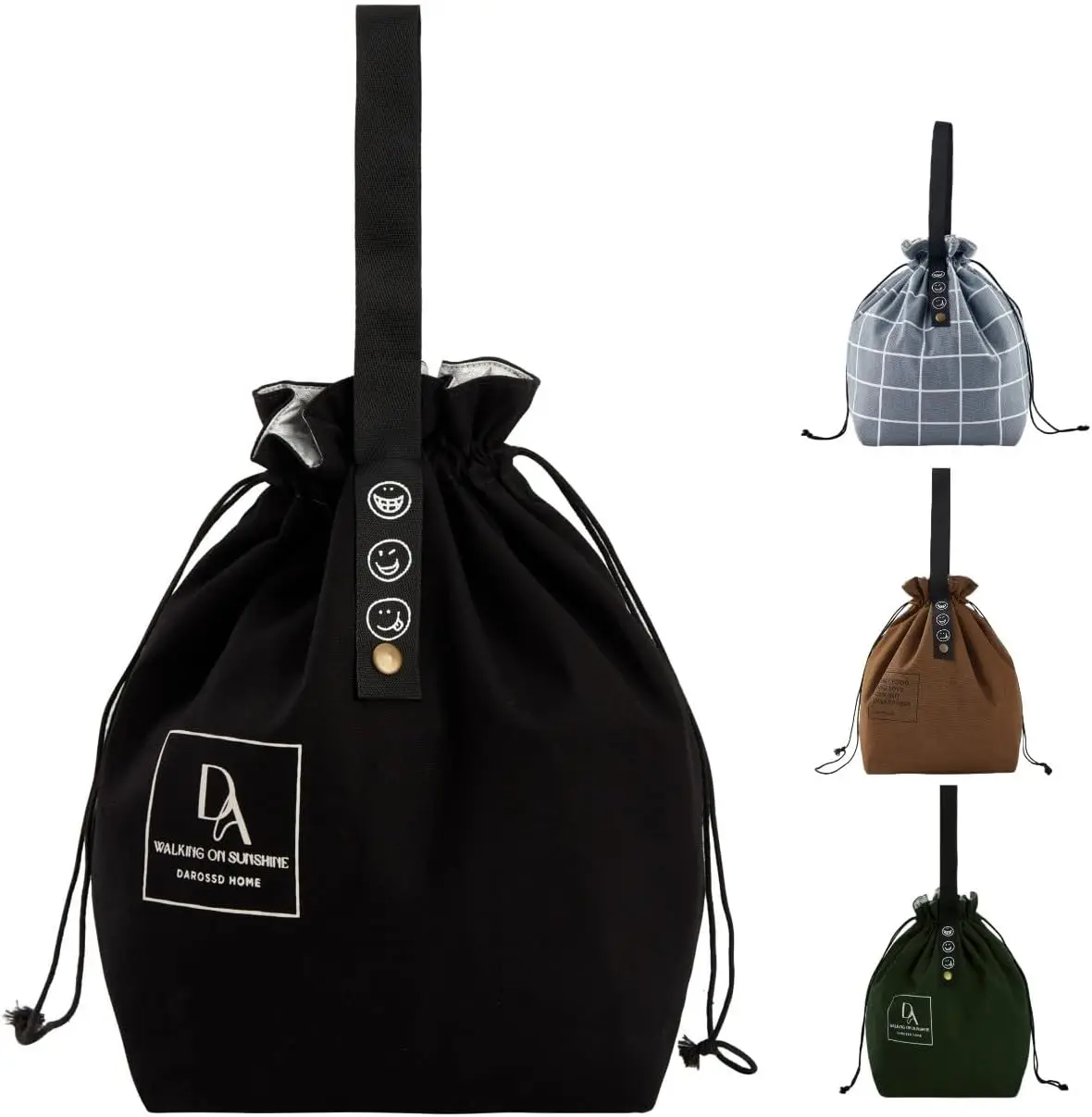 

Foldable Canvas Lunch Bag, Insulated Bento Tote for Women, Reusable & Durable for Office School Picnic Travel (Black)