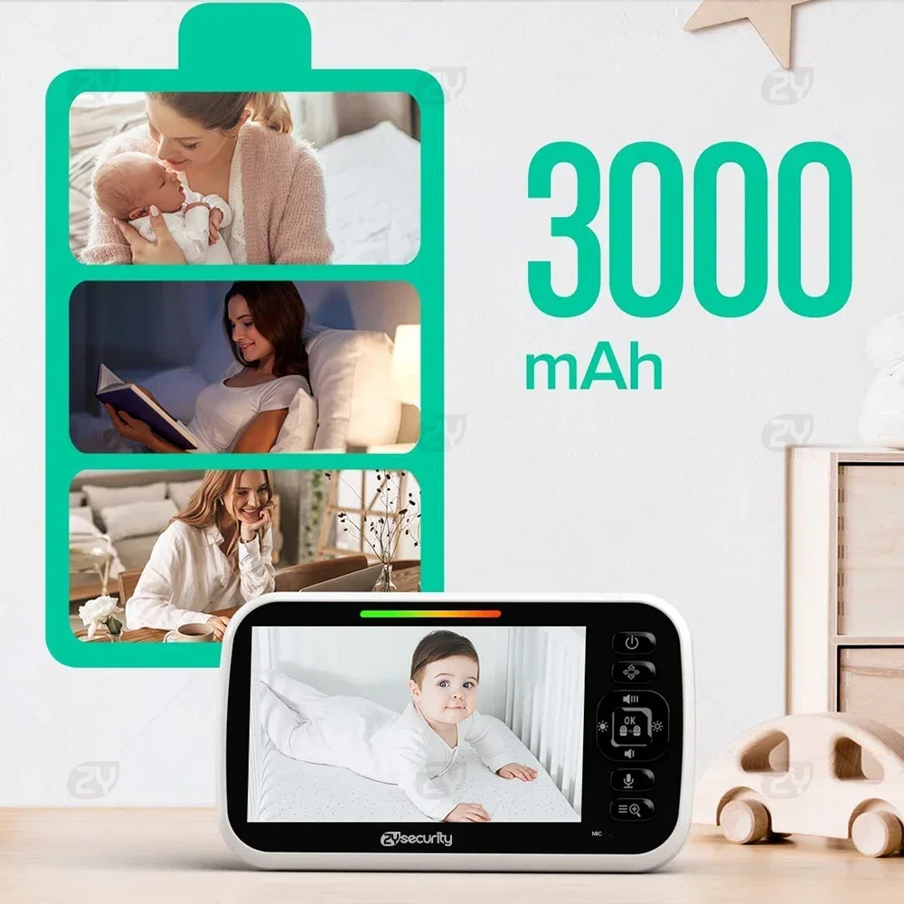 4,3 inch video-babyfoon met 2 camera's Pan Tilt Zoom, 3000 mAh batterij Babyfoon 2-weg gesprek Nachtzicht Temperatuur Babysitter