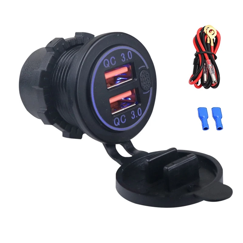 

Quick Charge QC3.0 Dual USB Car Charger Socket Waterproof 12V/24V 36W Fast Charger Power Outlet With Button Switch