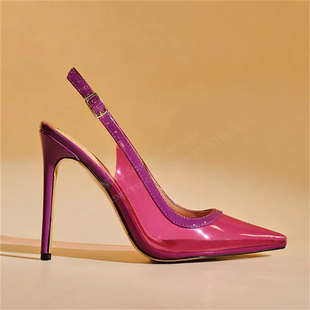 

Pvc Slingback Pumps Women Sexy Pointed Toe Stiletto Heel Buckle Strap Summer New Casual High Heel Single Shoes For Ladies