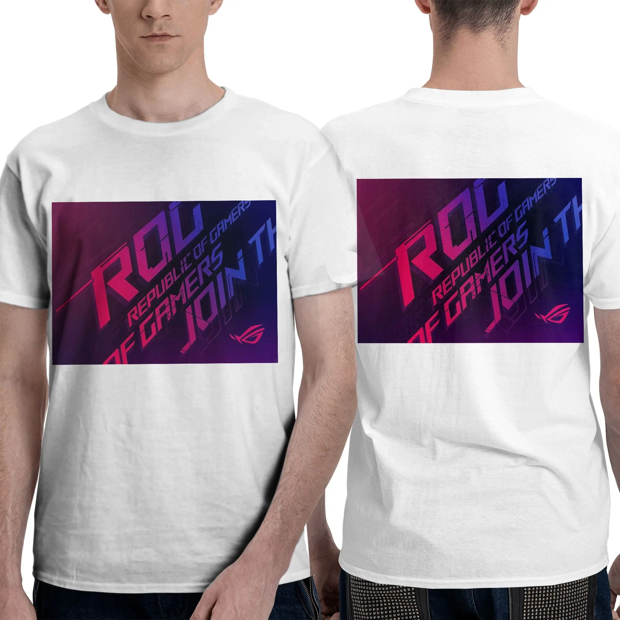 T-Shirt Da Uomo Rog Republic Of Gamers, Stampa Fronte-Retro, Taglie Forti, Girocollo, In Cotone, Manica Corta, Estiva