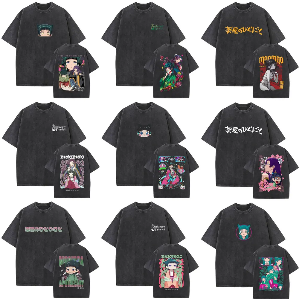Washed Vintage Anime The Apothecary Diaries Graphic T Shirt Maomao Print T-shirt Men Women Clothing Casual Kawaii Funny T-shirts