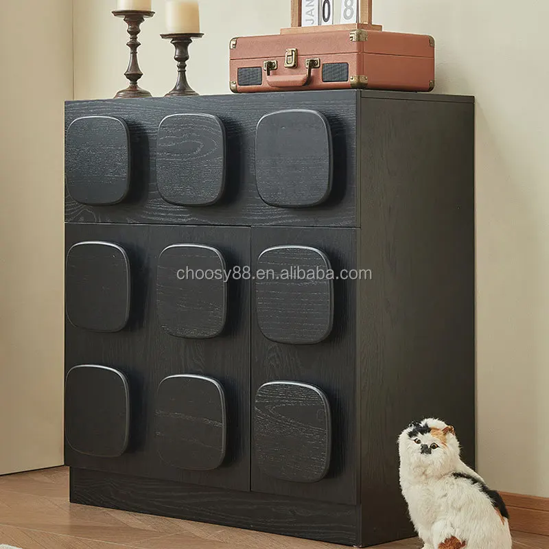 Timeless MidCentury Solid Wood Side Storage Cabinet with Drawers Wall-Mounted for Living Room